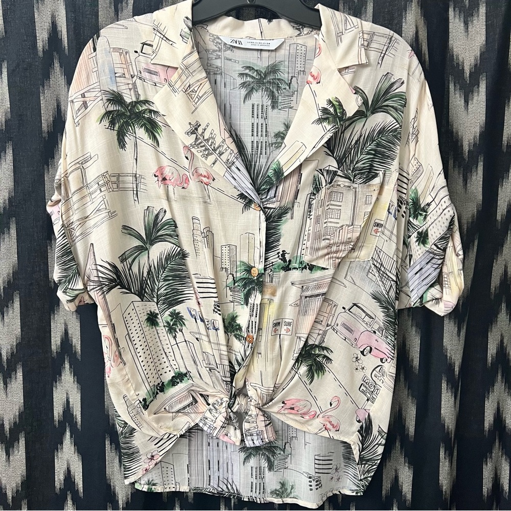 Zara “Miami” Tropical knot top
